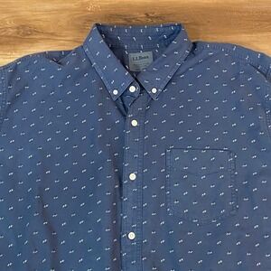 LL Bean Shirt Mens XXL REG Blue Button Down Long Sleeve Slightly Fitted Fly Fish